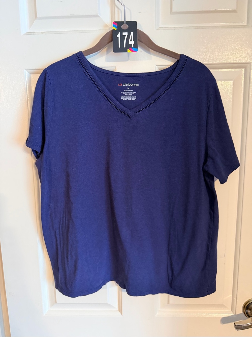 Liz Claiborne Women's Deep Blue V-Neck Short Sleeve Top